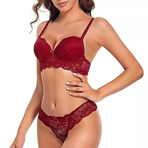 SHEKINI Unterwäsche & Dessous SHEKINI Damen BH Set BH Und String Spitze Trägerloser Abnehmbare Träger Push Up Bügel BH Unterwäsche Lingerie Tanga Dessous Sets