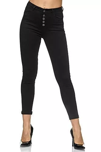 Elara Jeans Elara Damen High Waist Slim Denim Jeans Knöpfe Chunkyrayan