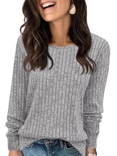 Fisoew Pullover & Strickmode Fisoew Damen Pullover Leichter Rundhals Langarmshirt