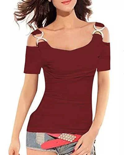 ZANZEA Langarmshirts ZANZEA Damen Bluse Schulterfrei T-Shirt Kurzarm/Langarmshirts Carmenbluse Cut Out Top Oberteil