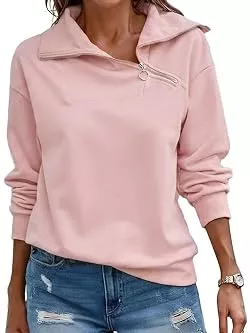 Cuptacc Pullover & Strickmode Cuptacc Pullover Damen Sweatshirt Herbst Quarter Zip Langarm Oberteile
