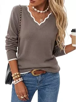 Arach&amp;Cloz Pullover & Strickmode Arach&amp;Cloz Damen Pullover 100% Baumwolle V-Ausschnitt leicht Strickpullover