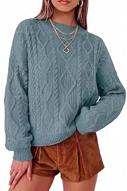 Arach&amp;Cloz Pullover & Strickmode Arach&amp;Cloz Pullover Damen 100% Baumwolle Kable Strickpullover Langarm Herbst Winter Rundhals Pulli Sweatshirt