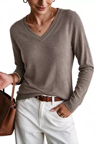 Arach&amp;Cloz Pullover & Strickmode Arach&amp;Cloz Pullover Damen Herbst Langarm Wolle Blend Strickpullover Winter V Ausschnitt Pulli Basic Oberteile Strick Tops