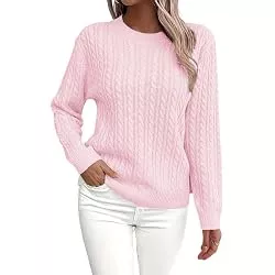Generic Pullover & Strickmode Damen Strickpullover mit Zopfmuster - Weicher Langarm Sweater Lose Pullover mit Rundhals Herbst Feinstrickpullover Einfarbig