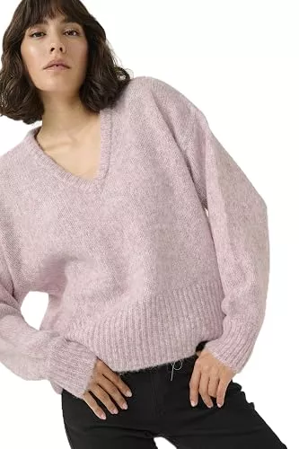 KAFFE Pullover & Strickmode KAFFE Damen Strickpullover Katrina Damen Strickpullover V-Ausschnitt Langarm Warmer Pullover Grobstrick Elegant Oberteile Winterpullover Lange Ärmel