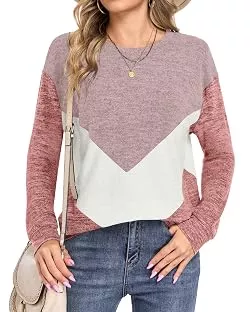 AUSELILY Pullover & Strickmode AUSELILY Langarmshirt Damen Farbblöcken Herbst Pullover Sweatshirt Tops