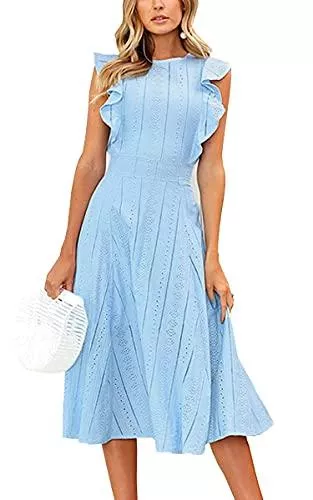 ECOWISH Cocktail ECOWISH Spitzenkleid Damen Rundhals Ärmellos Sommerkleider Strandkleider A-Linien Kleid Abendkleid Cocktailkleider Knielang