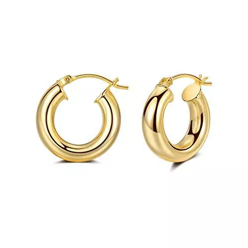 CERSLIMO Schmuck CERSLIMO Creolen Silber Gold Rosegold Damen, Groß Creolen Vergoldet Dick Huggie Ohrringe Rosegold Große 20mm Dicke 5mm Schmuck Geschenke für Frauen Herren Mädchen