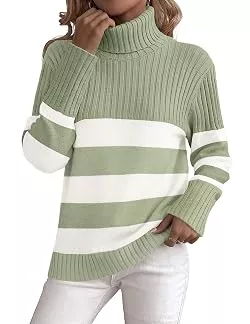 Zeagoo Pullover & Strickmode Zeagoo Damen Pullover Rollkragenpullover Winter Einfarbig Streifen Pulli