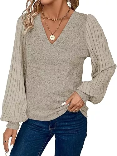 Cuptacc Pullover & Strickmode Cuptacc Pullover Damen Herbst V Ausschnitt Oberteile Langarm Strickpullover