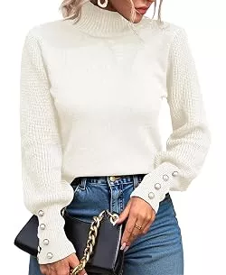 Muwodkdn Pullover & Strickmode Strickpullover Damen Elegant Pullover Damen mit Perlenknöpfen Rollkragenpullover Langarm Winterpullover Weich Warm Pulli