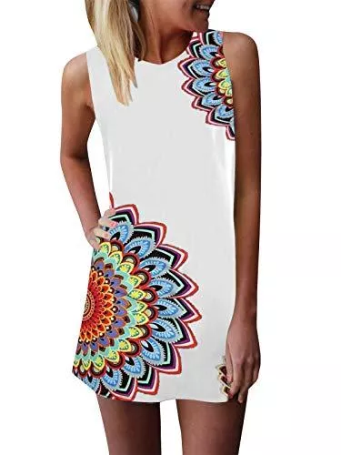 ZANZEA Freizeit ZANZEA Damen Ärmellos Rundhals Mini Kleider Bunte Lose Longshirt Oversize Tank Tops