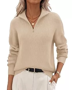 Zeagoo Pullover & Strickmode Zeagoo Damen Pullover Quarter Zip Strickpullover Langarm V-Ausschnitt Pulli