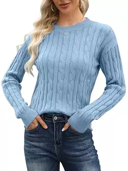 Runcati Pullover & Strickmode Runcati Pullover Damen Strickpullover Winter Rundhals Langarm