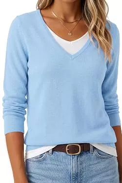 Arach&amp;Cloz Pullover & Strickmode Arach&amp;Cloz Pullover Damen Wolle Blend 2 in 1 Patchwork V-Ausschnitt Strickpullover