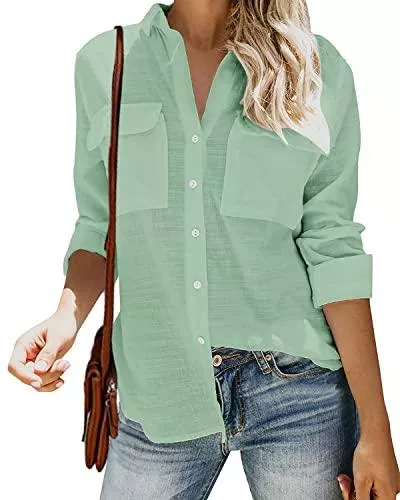 Fueri Langarmblusen Damen Bluse Oversized Shirts V Ausschnitt Hemd Langarm Lose Schick Langarmshirt Sommer Tops Oberteil