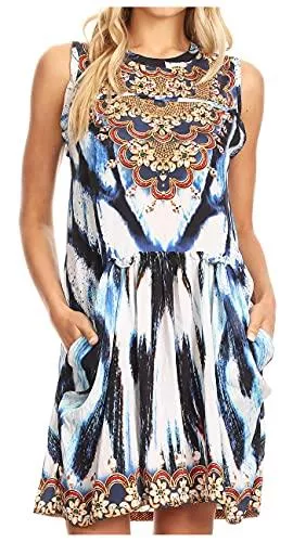 Sakkas Freizeit Sakkas Ebele Kurzes ärmelloses Kleid mit Strasssteinen Vorderseite und Taschen