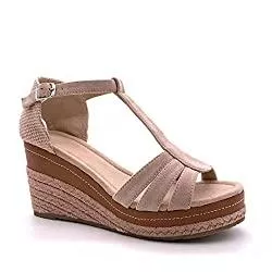 Angkorly Sandalen & Slides Angkorly - Damen Schuhe Sandalen Espadrille - T-Spange - Offen - Knöchelriemen - Riemen - mit Stroh - Geflochten Keilabsatz 8 cm