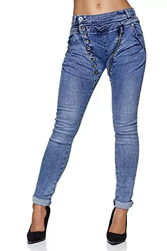 Elara Jeans Elara Damen Jeans Boyfriend Knopfleiste Chunkyrayan