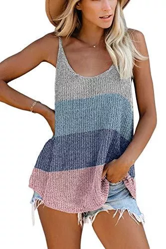 FANGJIN Ärmellose Blusen FANGJIN Damen Sommer Stricken Strapspullover Lockere Ärmellose Oberteile-EIN bisschen transparent