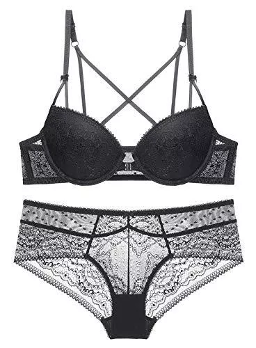 SHEKINI Unterwäsche & Dessous SHEKINI Push Up BH Set mit Verschluss vorne, Damen Bügel BH Set Spitze BH und Slip Nicht Abnehmbarer Bra Panty Lingerie Unterwäsche Dessous Set mit Verstellbare Träger