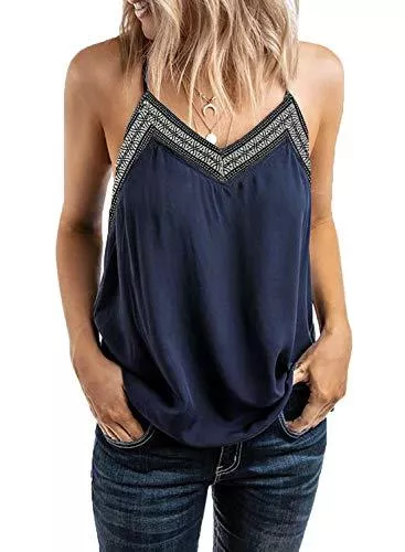 Bequemer Laden Tops Damen Ärmellose V-Ausschnitt Shirt Sommer Elegant 0berteile Verstellbarer Spaghettiträger Bluse Casual Loose Tank Top with Stickerei