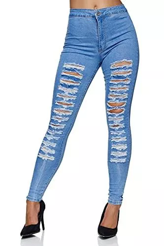 Elara Jeans Elara Damen Jeans High Waist Destroyed Chunkyrayan