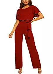 HAPPY SAILED Jumpsuits HAPPY SAILED Damen Langarm O-Ausschnitt Elegant Lang Jumpsuit Overall Hosenanzug Playsuit Romper S-XL