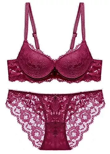 SHEKINI Unterwäsche & Dessous SHEKINI Push Up BH Set,Damen Bügel BH Set Spitze BH und Slip Nicht Abnehmbarer Bra Panty Lingerie Unterwäsche mit Hakenverschluss und Verstellbare Träger