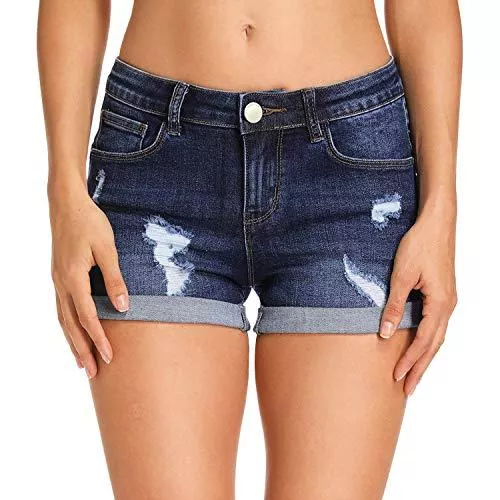HOCAIES Shorts Hocaies Damen Jeansshorts Basic in Aged-Waschung Jeans Bermuda-Shorts Kurze Hosen aus Denim für den Damen High Waist Denim Kurze Hose mit Quaste Ripped Loch Hotpants Shorts