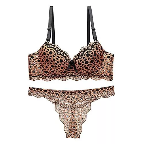 QINGGANGLING999 Unterwäsche & Dessous QINGGANGLING999 Frauen sexy Dessous Damen Leopard Dessous Lace BH und Slip Strap Mesh Babydoll Unterwäsche Body Sets Dessous-Set (Color : Golden, Size : 38/85 BC)