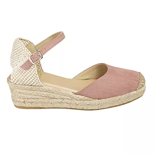 NOESLOMISMO Sandalen & Slides No es lo mismo - Espadrille - Sandalen aus Jute mit Keilabsatz für Damen | Plateauschuhe 3 Kordeln Espadrille Schnalle | geschlossene Schuhspitze | Farbe: Sandfarbe, Grün, Rosa, Marineblau und mehr
