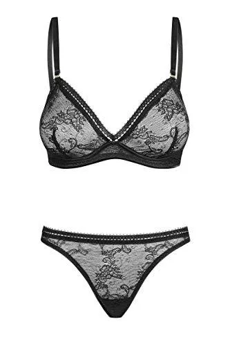 Petite Noir Unterwäsche & Dessous Petite Noir Frauen Dessous Set aus Bügel-BH mit Spitze und String Tanga in schwarz transparent elastisch BH und Slip hochwertig