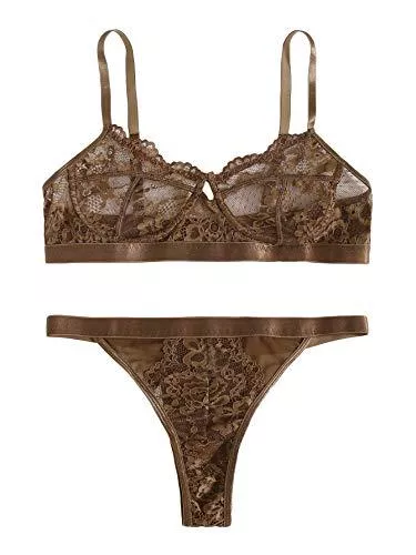 DIDK Unterwäsche & Dessous DIDK Damen Dessous Set Spitzen BH Set Blumenspitze BH Bralettes Tangas Lingerie Sets Unterwäsche mit Verstellbare Träger