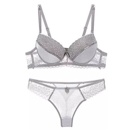 SUNKAK Unterwäsche & Dessous Frauen Sexy Bh Set Spitze Push Up Frauen Unterwäsche Höschen Set Baumwolle Erfrischende BH SHORT Sets Dessous Anzug #0301 (Color : Gray, Cup Size : 75B or 34B)
