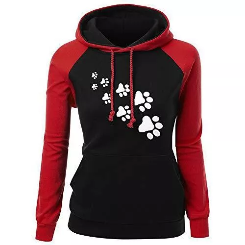 Lazzboy Kapuzenpullover Lazzboy Hoodies Damen Kapuzenpullover Sweatshirt Mit Kapuze Hund Fußabdrücke Kapuzenpullis Kapuzenshirt Sweatshirtjacke Bluse