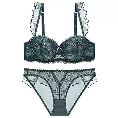 Cwang Unterwäsche & Dessous Cwang Damen Bügel BH Set Push Up Spitze BH und Transparente Slip Nicht Gepolstert Bra Glatter Panty Lingerie Unterwäsche