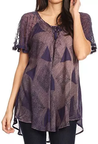 Sakkas Kurzarmblusen Sakkas Allegra Damen Kurzarm Loose Fit Lässige Tie Dye Bluse Tunika Shirt