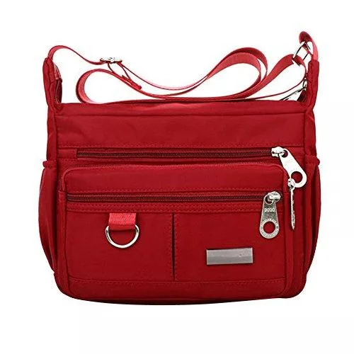 Yuwegr Taschen & Rucksäcke Yuwegr Damen Messenger Bag Mode Nylon Schultertaschen Casual Crossbody Taschen wasserdichte Handbag Einfache Umhängetaschen(Rot)
