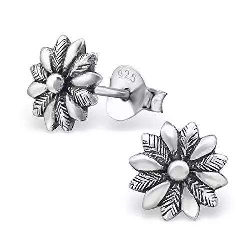 Laimons Schmuck Laimons Damen-Ohrstecker Damenschmuck Blume oxidiert Seerose Sterling Silber 925
