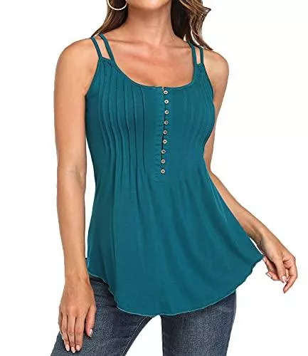Dilgul Ärmellose Blusen Dilgul Spaghettiträger Top Damen Tank Top Sommer Ärmellos T Shirt Knopfleiste Bluse Sexy Oberteile Tunika