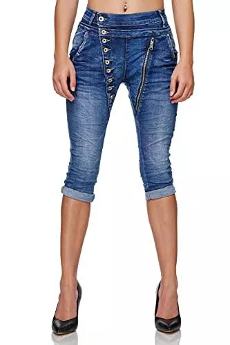 Elara Hosen Elara Damen 3/4 Jeans Slim High Waist Capri Hose Chunkyrayan