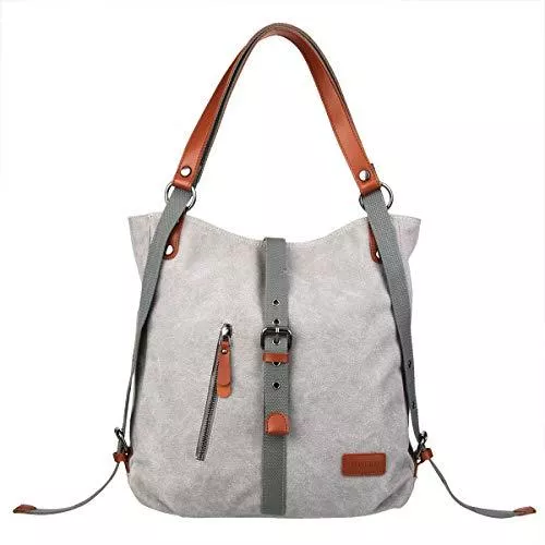 JOSEKO Taschen & Rucksäcke JOSEKO Canvas Tasche Handtasche, Damen Schultertasche Rucksack Groß Vintage Umhängentasche Shopper für Alltag Büro Schule Ausflug Einkauf grau