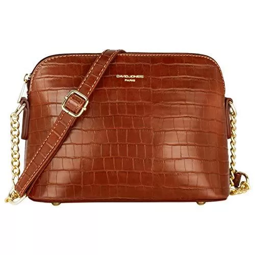 David Jones Taschen & Rucksäcke David Jones - Damen Kleine Umhängetasche - Krokodil Lackleder Feste Schultertasche - Kette Schulterriemen Abendtasche - Reißverschluss Handtasche - City Clutch Party Zip Crossbody Bag Mode - Braun