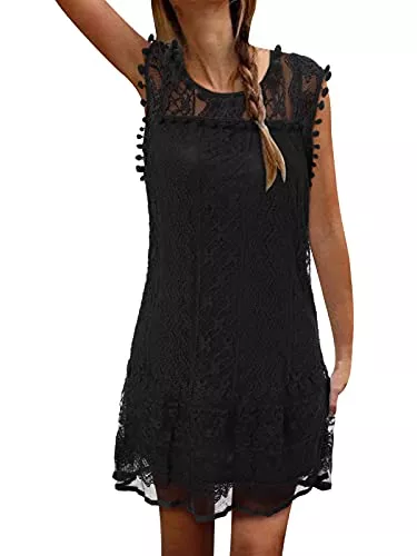 ZANZEA Freizeit ZANZEA Sommerkleid Damen Spitze Ärmellos Brautkleid Elegant Lace Minikleid Kleider Strandkleid Party Club