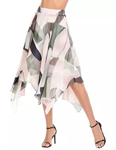 Beyove Röcke Beyove Damen Rock Chiffon Blumenmuster Maxirock Lang A Linie Rock Strandrock Elegant Lose Festlich Rock Hochzeit Cocktail Prinzessin Sommer Swing Röcke