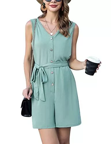 Irevial Jumpsuits Irevial Jumpsuit Damen Sommer Kurz Elegant Schulterfrei Overall Knöpfe Playsuit mit Taschen
