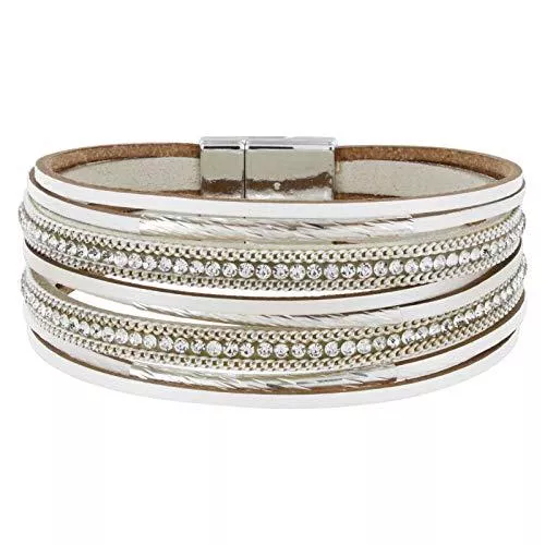 StarAppeal Schmuck StarAppeal Armband Lederarmband mit Strass, Ketten und Schmuckelementen, Magnetverschluss Silber, Damen Armband