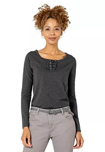 Sublevel Langarmshirts Sublevel Damen Basic Langarm-Shirt mit Kordeln Rundhals